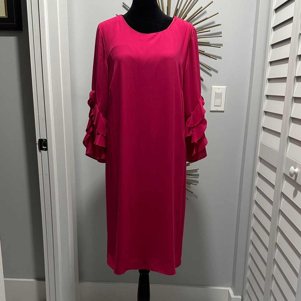 New York & Company Fuchsia Ruffle-Sleeve Midi Dress